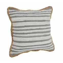 Pillows-Kirkland's Home Gray And White Stripped Jute Border Accent Pillow Gray/White/Tan