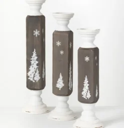 Candle Holders-Kirkland's Home Gray And White Wood Tree Candle Holders, Set Of 3 Gray/White