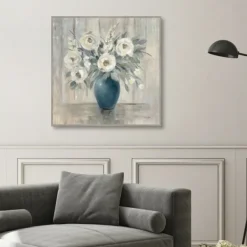 Canvas Art-Kirkland's Home Gray Barn Floral Framed Canvas Art Print Gray/Blue