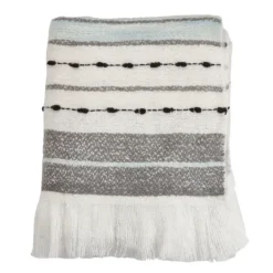 Blankets & Throws-Kirkland's Home Gray Blue Multi Stripe Throw Blanket White