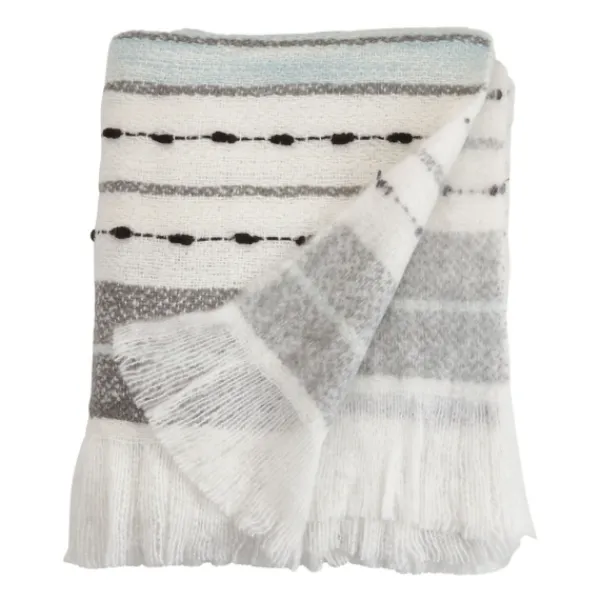 Blankets & Throws-Kirkland's Home Gray Blue Multi Stripe Throw Blanket White