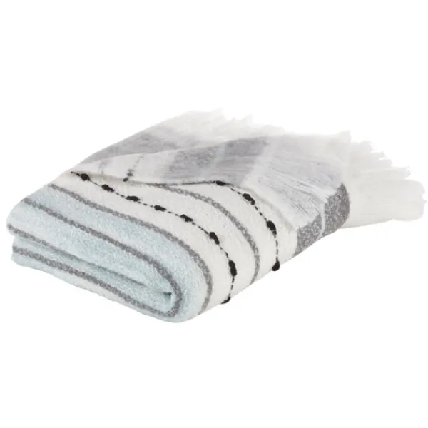 Blankets & Throws-Kirkland's Home Gray Blue Multi Stripe Throw Blanket White
