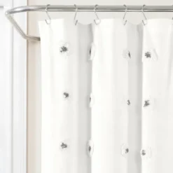 Shower Curtains-Kirkland's Home Gray Boho Tufted Circles Shower Curtain Gray/White