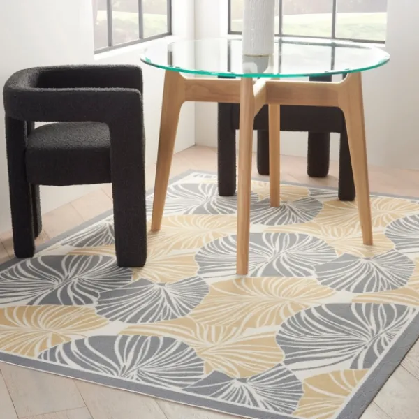 Outdoor Rugs-Kirkland's Home Gray Botanical Shells Outdoor Area Rug, 5X7 Gray/White/Yellow