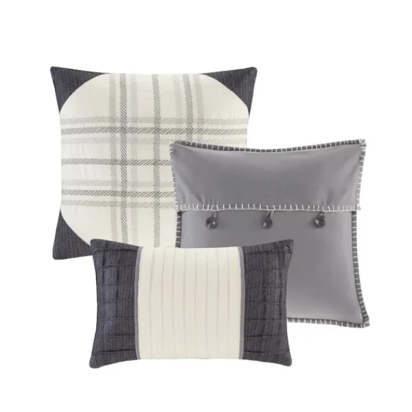 Comforters-Kirkland's Home Gray Buffalo Check King 7-Pc. Comforter Set Gray/White