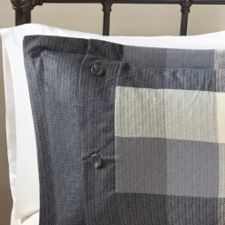Comforters-Kirkland's Home Gray Buffalo Check King 7-Pc. Comforter Set Gray/White