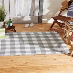 Outdoor Rugs-Kirkland's Home Gray Buffalo Check Outdoor Area Rug, 4X6 Gray/White