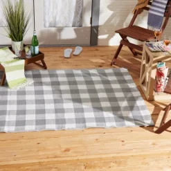 Outdoor Rugs-Kirkland's Home Gray Buffalo Check Outdoor Area Rug, 4X6 Gray/White