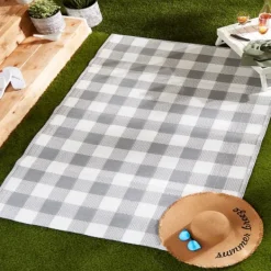 Outdoor Rugs-Kirkland's Home Gray Buffalo Check Outdoor Area Rug, 4X6 Gray/White