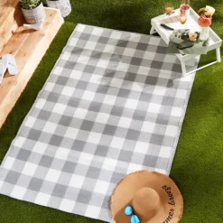 Outdoor Rugs-Kirkland's Home Gray Buffalo Check Outdoor Area Rug, 4X6 Gray/White