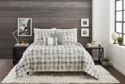 Comforters-Kirkland's Home Gray Buffalo Check 5-Pc. King Comforter Set Gray/White