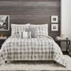 Comforters-Kirkland's Home Gray Buffalo Check 5-Pc. Queen Comforter Set Gray/White
