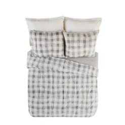 Comforters-Kirkland's Home Gray Buffalo Check 5-Pc. Queen Comforter Set Gray/White
