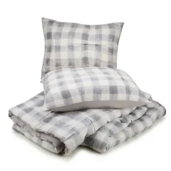 Comforters-Kirkland's Home Gray Buffalo Check 5-Pc. Queen Comforter Set Gray/White