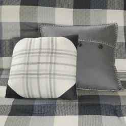 Comforters-Kirkland's Home Gray Buffalo Herringbone Queen 7-Pc. Comforter Set Gray/White/Blue