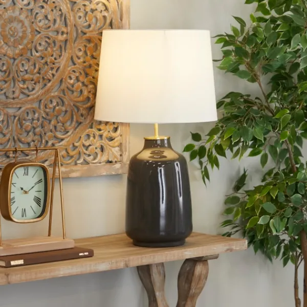 Table Lamps-Kirkland's Home Gray Ceramic Base Gold Accent Table Lamp White