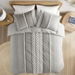 Comforters-Kirkland's Home Gray Chenille Tufted California King Comforter Set Gray/White