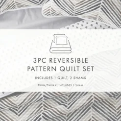 Quilts-Kirkland's Home Gray Chevron Reversible 3-Pc. King Quilt Set Gray/White