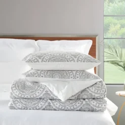 Comforters-Kirkland's Home Gray Cloud Floral King 3-Pc. Comforter Set Gray/White