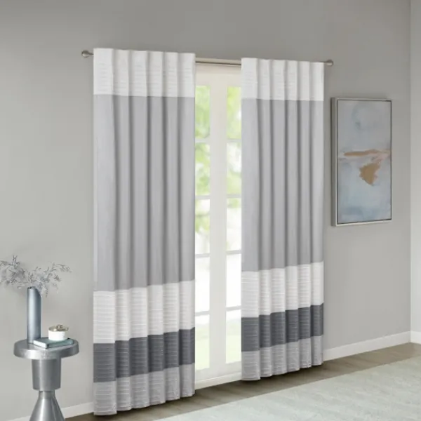 Curtains & Drapes-Kirkland's Home Gray Color Block Striped Curtain Panel, 84 In. Gray/White