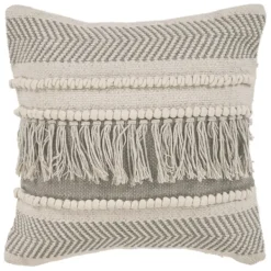 Pillows-Kirkland's Home Gray Comfort Fringe Pillow Gray/Ivory