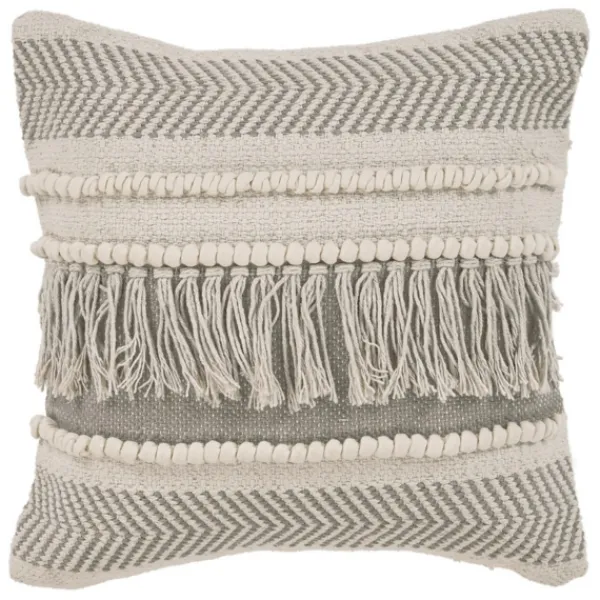 Pillows-Kirkland's Home Gray Comfort Fringe Pillow Gray/Ivory