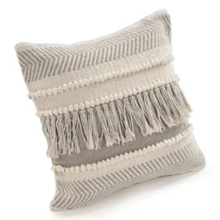Pillows-Kirkland's Home Gray Comfort Fringe Pillow Gray/Ivory