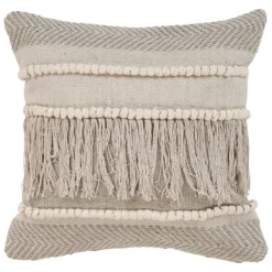 Pillows-Kirkland's Home Gray Comfort Fringe Pillow Gray/Ivory