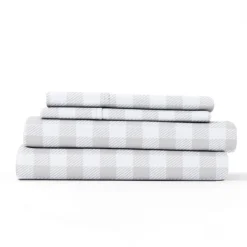 Bed Sheets-Kirkland's Home Gray Country Plaid 4-Pc. California King Sheet Set Gray/White