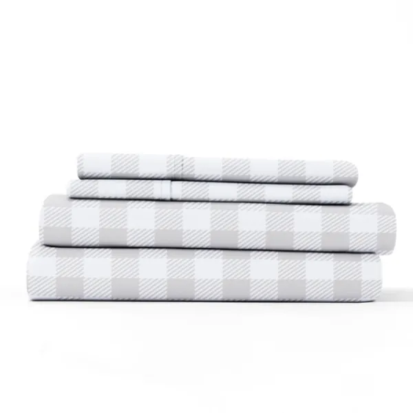 Bed Sheets-Kirkland's Home Gray Country Plaid 4-Pc. California King Sheet Set Gray/White