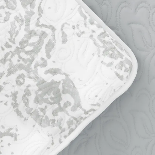 Quilts-Kirkland's Home Gray Damask Reversible 3-Pc. Queen Quilt Set Gray/White