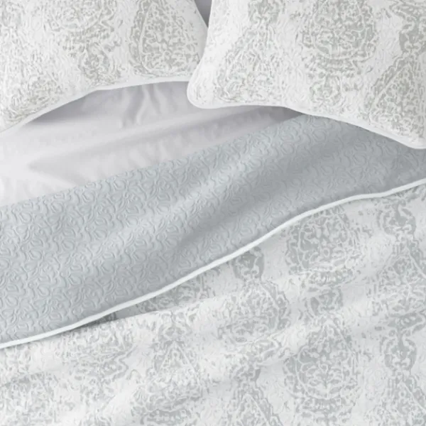 Quilts-Kirkland's Home Gray Damask Reversible 3-Pc. Queen Quilt Set Gray/White
