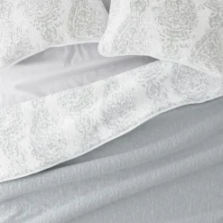 Quilts-Kirkland's Home Gray Damask Reversible 3-Pc. Queen Quilt Set Gray/White