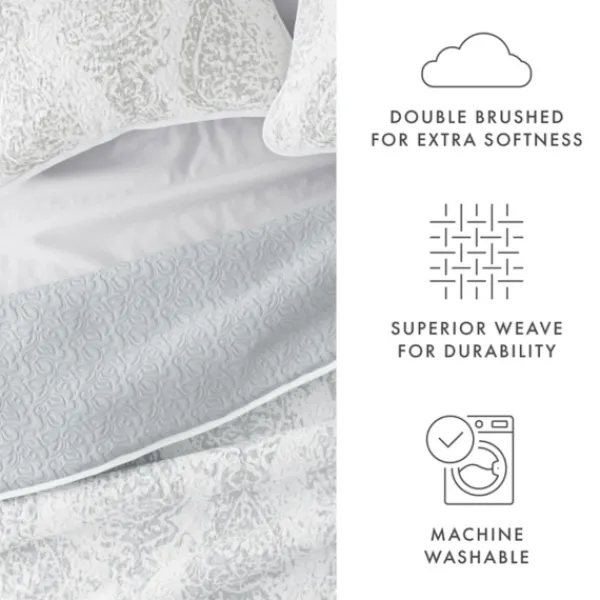 Quilts-Kirkland's Home Gray Damask Reversible 3-Pc. King Quilt Set Gray/White