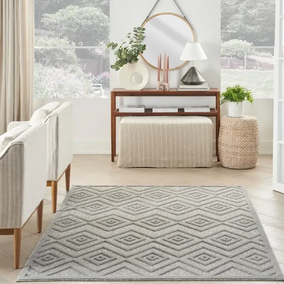 Outdoor Rugs-Kirkland's Home Gray Diamond Indoor/Outdoor Area Rug, 5X7 Silver