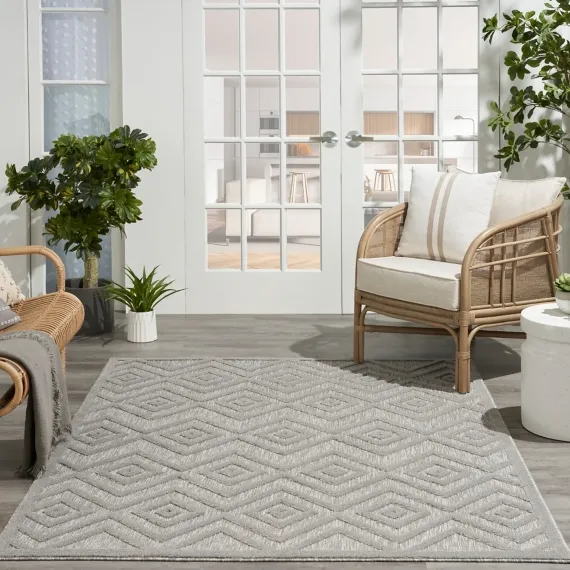 Outdoor Rugs-Kirkland's Home Gray Diamond Indoor/Outdoor Area Rug, 5X7 Silver