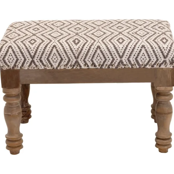 Benches & Ottomans-Kirkland's Home Gray Diamond Upholstered Ottoman Gray/Ivory