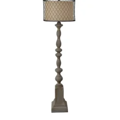 Floor Lamps-Kirkland's Home Gray Distressed Metal Encased Shade Floor Lamp Tan