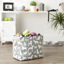 Baskets & Boxes-Kirkland's Home Gray Dog Show Rectangular Storage Bin, 18 In. Gray/White