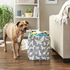 Baskets & Boxes-Kirkland's Home Gray Dog Show Rectangular Storage Bin, 18 In. Gray/White