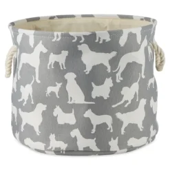 Baskets & Boxes-Kirkland's Home Gray Dog Show Round Storage Bin, 18 In. Gray/White
