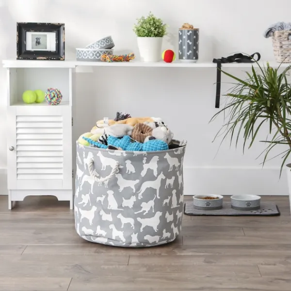 Baskets & Boxes-Kirkland's Home Gray Dog Show Round Storage Bin, 18 In. Gray/White