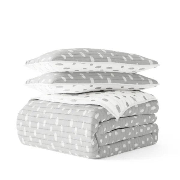 Quilts-Kirkland's Home Gray Dotted Reversible 3-Pc. Queen Quilt Set Gray/White