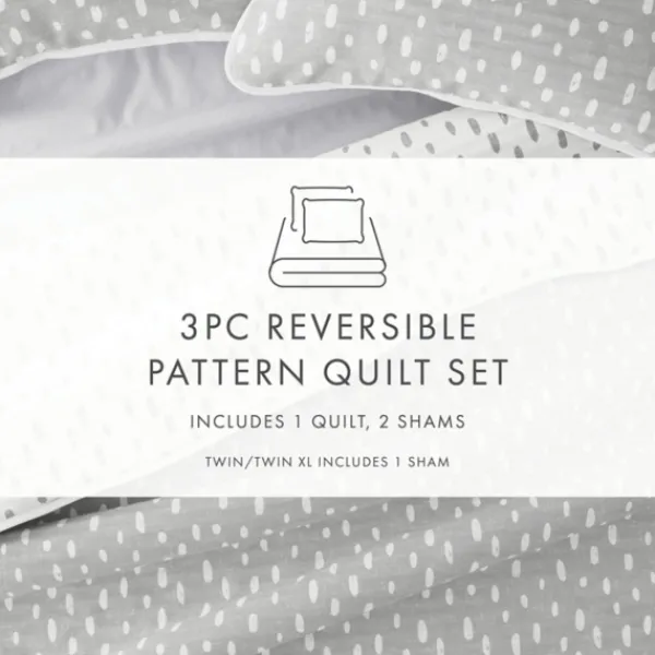 Quilts-Kirkland's Home Gray Dotted Reversible 3-Pc. Queen Quilt Set Gray/White