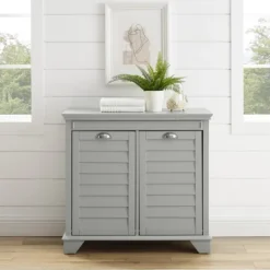 Bathroom Furniture-Kirkland's Home Gray Double Linen Hamper