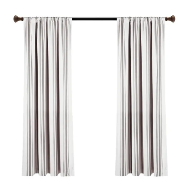 Curtains & Drapes-Kirkland's Home Gray Farmhouse Stripe Curtain Panels, Set Of 2 White/Gray