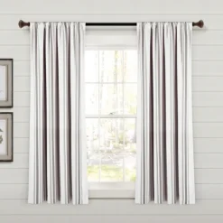 Curtains & Drapes-Kirkland's Home Gray Farmhouse Stripe Curtain Panels, Set Of 2 White/Gray