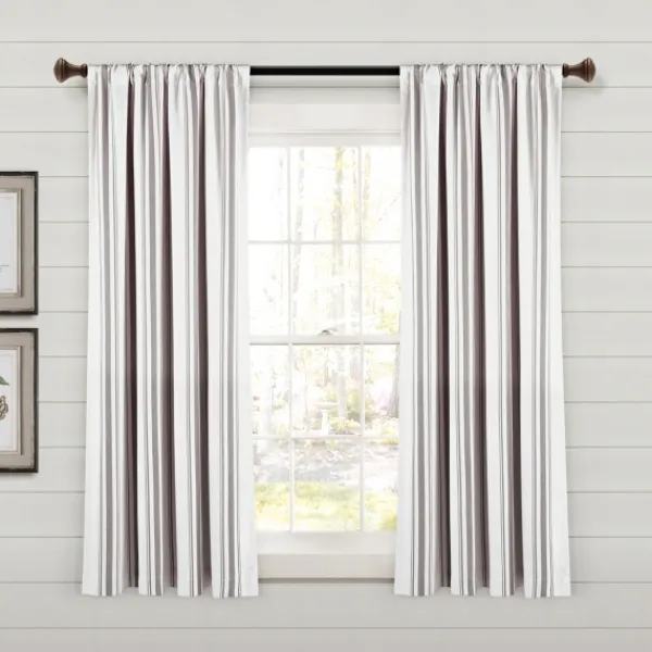 Curtains & Drapes-Kirkland's Home Gray Farmhouse Stripe Curtain Panels, Set Of 2 White/Gray