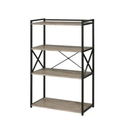 Bookshelves-Kirkland's Home Gray Finish X Frame Open Shelf Bookcase