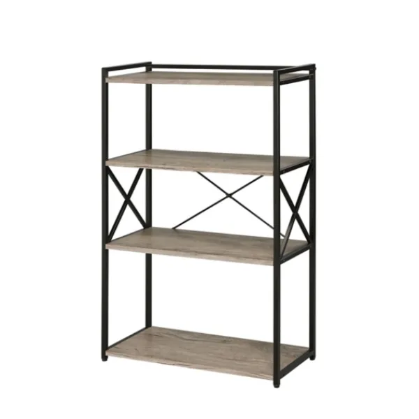 Bookshelves-Kirkland's Home Gray Finish X Frame Open Shelf Bookcase
